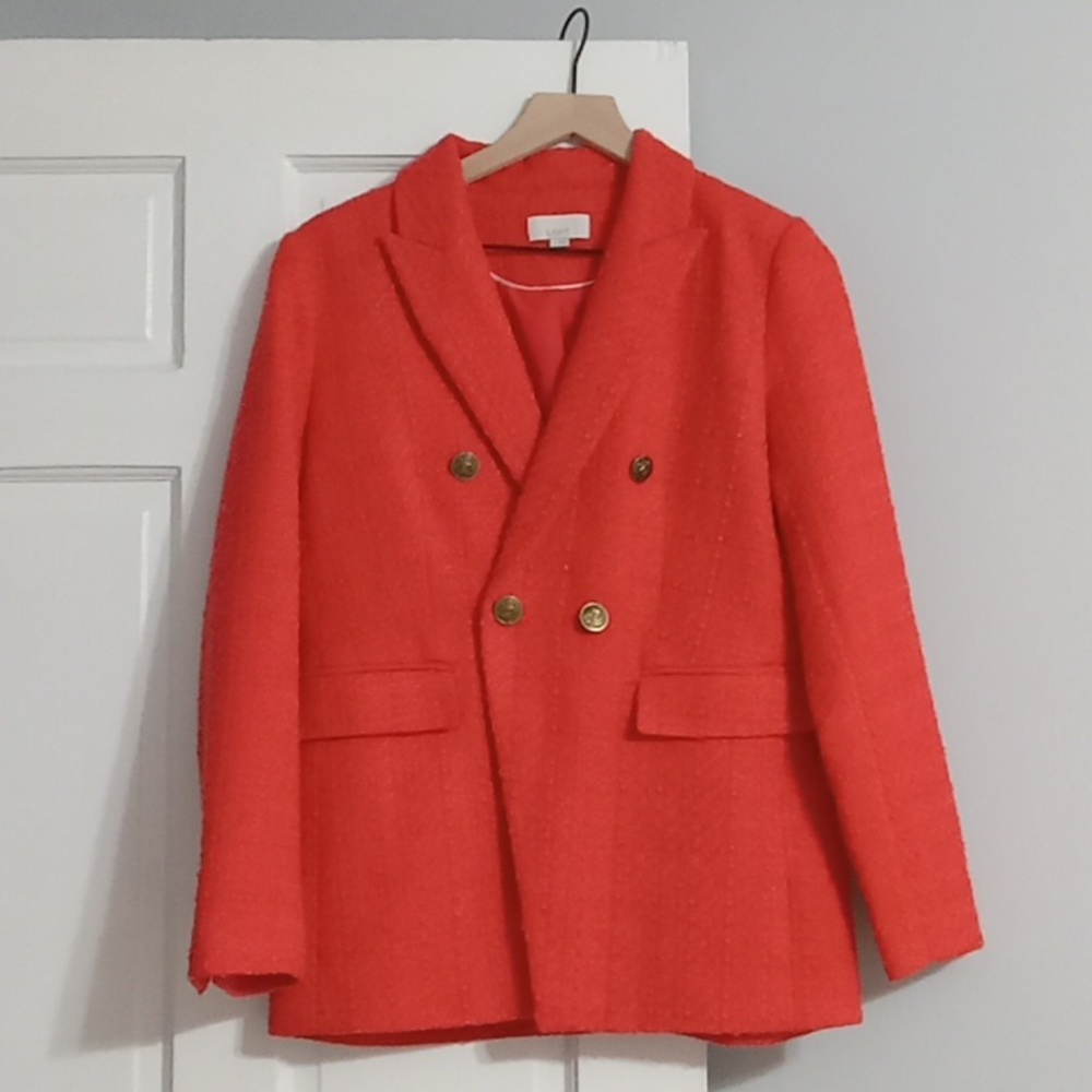 LOFT Coral Textured Tweed Blazer